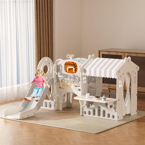 Toddler Slide Playhouse with Basketball Hoop and Tunnel