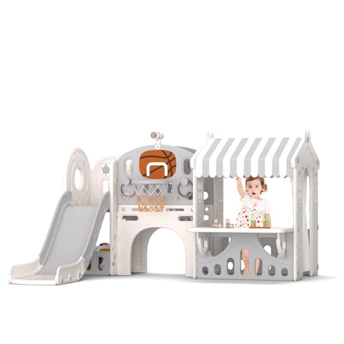 Toddler Slide Playhouse with Basketball Hoop and Tunnel