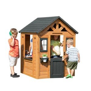 Wooden Kids Playhouse with Outdoor Kitchen Accessories