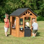 Wooden Kids Playhouse with Outdoor Kitchen Accessories
