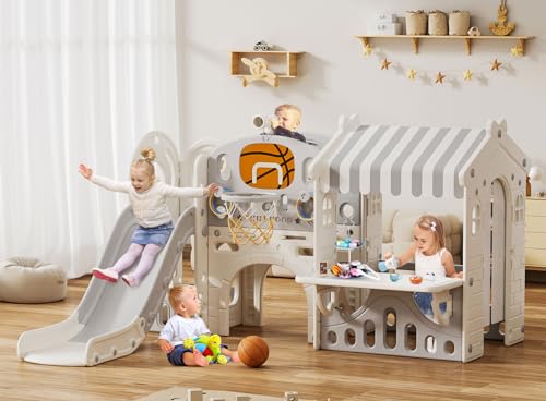 BIERUM 10-in-1 Toddler Slide & Playhouse Set