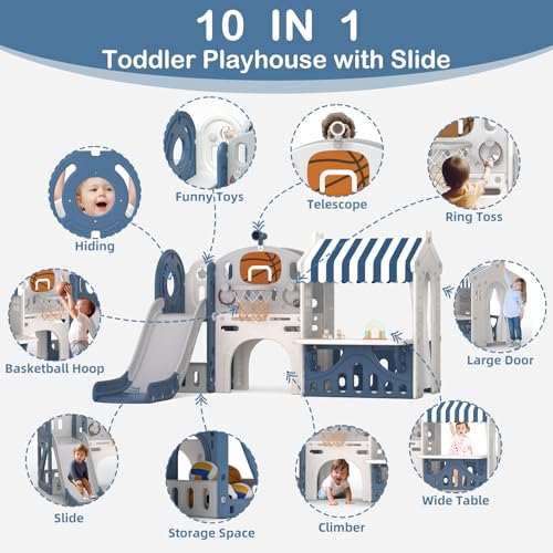 10-in-1 Toddler Slide and Playhouse Set