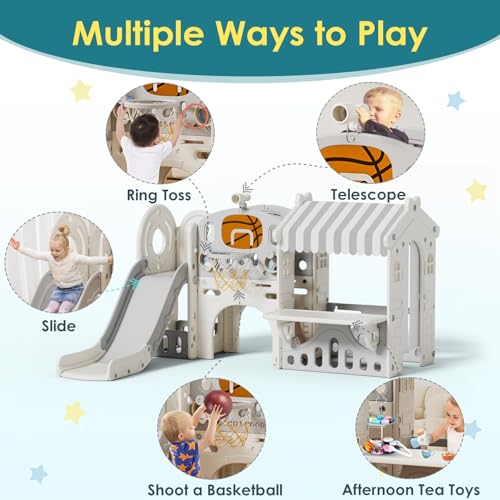 BIERUM 10-in-1 Toddler Slide & Playhouse Set