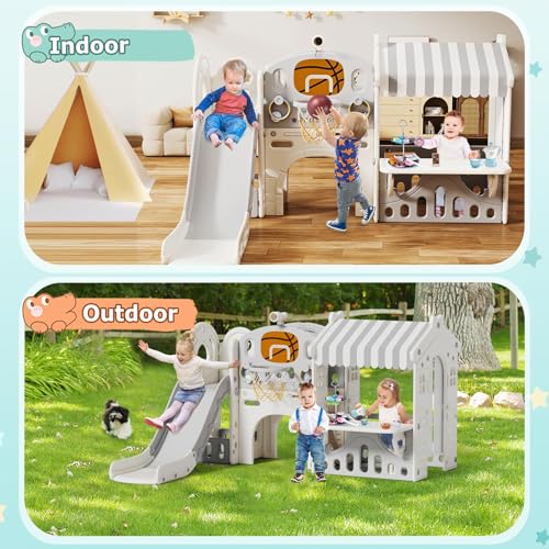 BIERUM 10-in-1 Toddler Slide & Playhouse Set