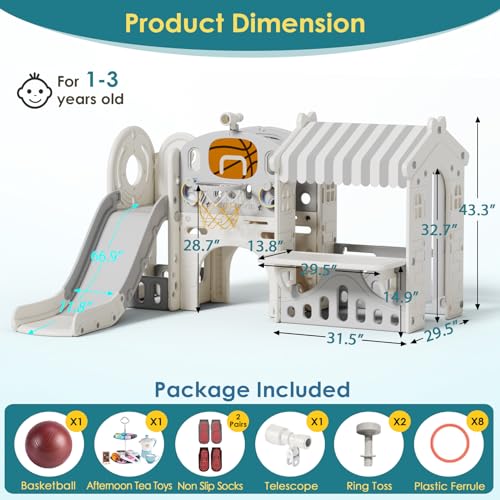 BIERUM 10-in-1 Toddler Slide & Playhouse Set