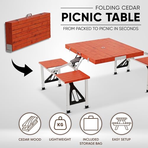 Wooden Folding Picnic Table with Umbrella Holder