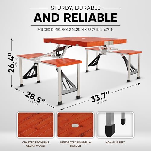 Wooden Folding Picnic Table with Umbrella Holder