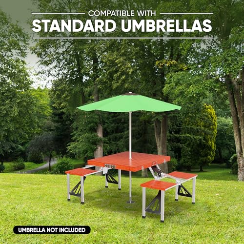 Wooden Folding Picnic Table with Umbrella Holder