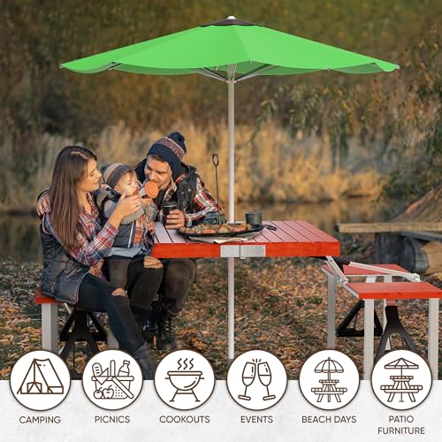Wooden Folding Picnic Table with Umbrella Holder