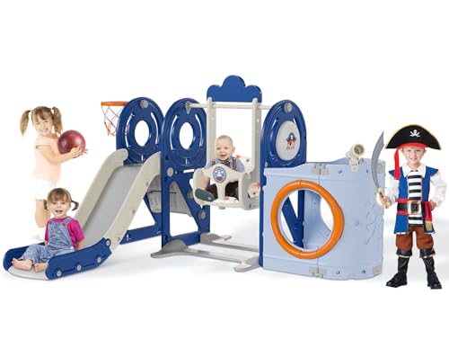 Pirate Ship 5-in-1 Toddler Slide and Swing Set