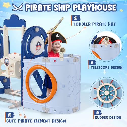 Pirate Ship 5-in-1 Toddler Slide and Swing Set