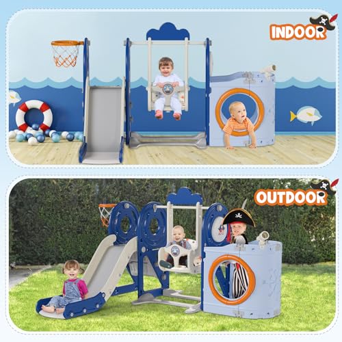 Pirate Ship 5-in-1 Toddler Slide and Swing Set