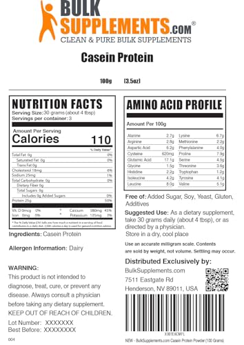 BulkSupplements Casein Protein for Muscle Recovery (100g)