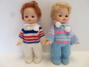Vintage 1950s /1960s Baby Dolls Lot of 2 In Custom Knitted Jumpers