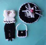 Black & White Barbie Dress Outfit Clothes Handmade Crocheted 1950's 1960's Style