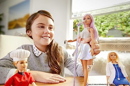 Barbie Pop Star Fashion Doll with Pink Hair & Brown Eyes, Iridescent Skirt & Microphone Accessory
