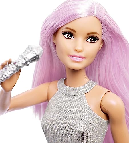 Barbie Pop Star Fashion Doll with Pink Hair & Brown Eyes, Iridescent Skirt & Microphone Accessory