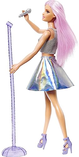 Barbie Pop Star Fashion Doll with Pink Hair & Brown Eyes, Iridescent Skirt & Microphone Accessory