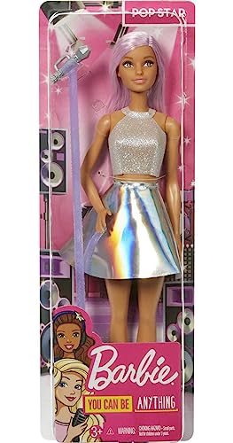 Barbie Pop Star Fashion Doll with Pink Hair & Brown Eyes, Iridescent Skirt & Microphone Accessory