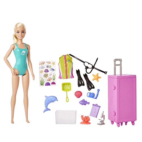 Barbie Marine Biologist Doll & 10+ Accessories, Mobile Lab Playset with Blonde Doll, Case Opens for Storage & Travel