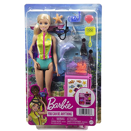 Barbie Marine Biologist Doll & 10+ Accessories, Mobile Lab Playset with Blonde Doll, Case Opens for Storage & Travel