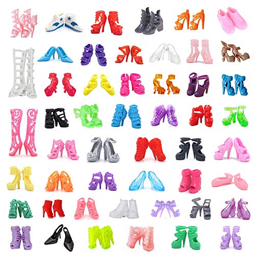 50 Pairs Assorted Barbie Doll Shoes: High Heels, Boots, Flats