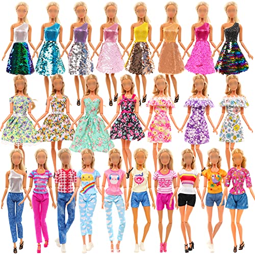 10 Sets Barbie Doll Clothes: Sequins, Floral, Casual