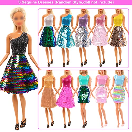 10 Sets Barbie Doll Clothes: Sequins, Floral, Casual