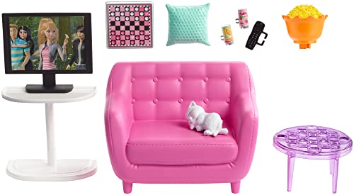Barbie Living Room Playset with Kitten & Accessories