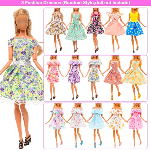 10 Sets Barbie Doll Clothes: Sequins, Floral, Casual