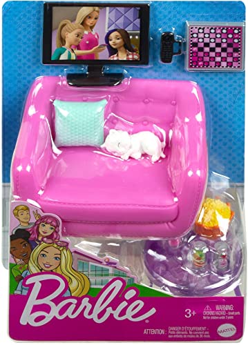 Barbie Living Room Playset with Kitten & Accessories
