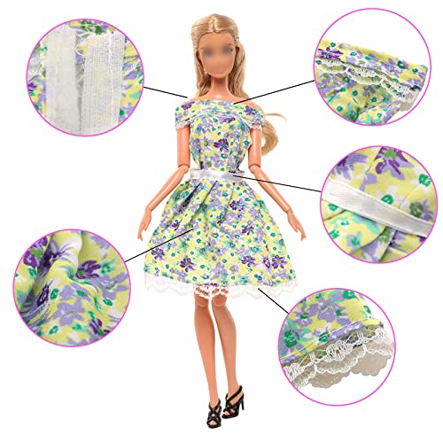 10 Sets Barbie Doll Clothes: Sequins, Floral, Casual