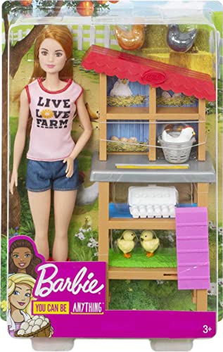 Barbie Chicken Farmer Doll, Red-Haired, and Playset with Henhouse, 3 Chickens, 2 Chicks and More, Career-Themed Toy for 3 to 7 Year Olds (Amazon Exclusive)