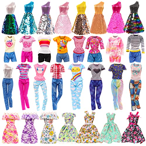 10 Sets Barbie Doll Clothes: Sequins, Floral, Casual