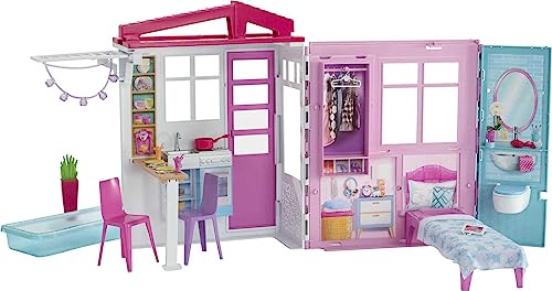 Barbie Portable Playset with Accessories: Kitchen, Bedroom, Bathroom