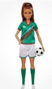 Barbie Soccer Fashion Doll with Brunette Ponytail, Colorful #16 Uniform, Cleats & Tall Socks, Soccer Ball 11.5 inches
