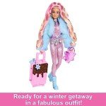 Barbie Extra Fly Doll with Snow-Themed Travel Clothes & Accessories, Sparkly Pink Jumpsuit & Faux Fur Coat For 3Y+