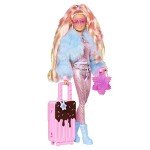 Barbie Extra Fly Doll with Snow-Themed Travel Clothes & Accessories, Sparkly Pink Jumpsuit & Faux Fur Coat For 3Y+