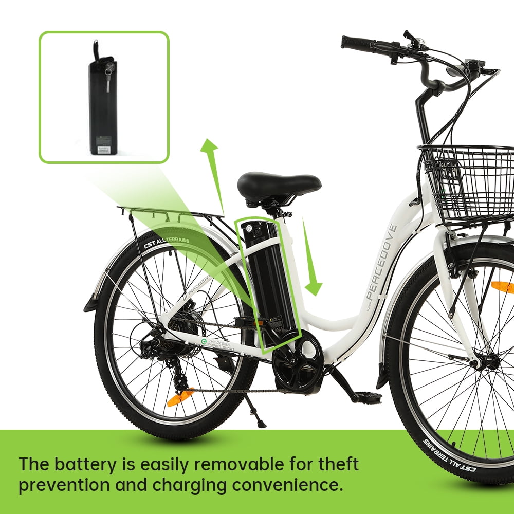 White Electric City Bike with Basket for Women