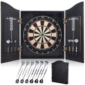 Yirinatek Sisal Dart Board Cabinet Set - Black