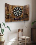 Yirinatek Electronic Dart Board, [Cricket Game Build-in] Decorative Dart Board Cabinet Set for Adults [12*Bronze Soft Tip Darts] - Wooden Electric Dartboard Cabinet for Family Game Rooms (Vintage)