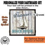 THOUSAND OAKS BARREL CO. | Personalized Dart Board Cabinet Set for Adults with 6 Steel Tip Darts (Summer Beach House Dartboard)
