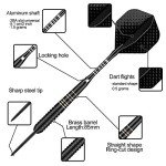 Steel Tip Darts Set for Dartboard, Professional Darts with Metal Tip 23 Grams, Brass Barrel + Black Aluminium Nylon Shafts 9 Flights 50 Rubber O-Rings 12 Spring Rings 1 Dart Sharpener Tool