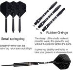 Steel Tip Darts Set for Dartboard, Professional Darts with Metal Tip 23 Grams, Brass Barrel + Black Aluminium Nylon Shafts 9 Flights 50 Rubber O-Rings 12 Spring Rings 1 Dart Sharpener Tool