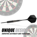 Steel Tip Darts Set for Dartboard, Professional Darts with Metal Tip 23 Grams, Brass Barrel + Black Aluminium Nylon Shafts 9 Flights 50 Rubber O-Rings 12 Spring Rings 1 Dart Sharpener Tool