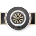 Dart Board Cabinet Set with LED Light; Bristle Dartboard, Built in LED Light, Darts and Chalkboards (Black Version)