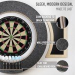 Dart Board Cabinet Set with LED Light; Bristle Dartboard, Built in LED Light, Darts and Chalkboards (Black Version)