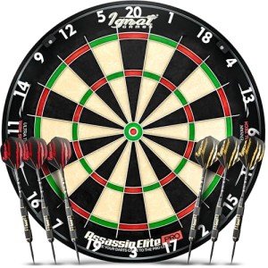 IgnatGames Dart Board Professional- Competition Size Kenyan Sisal Dart Board for Adults - Staple-Free Ultra-Thin Wire Spider Dartboard + Accessories & SnapFit Dartboard Mounting Bracket