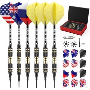 Wefely Darts Metal Tip Set, Darts Plastic Tip, Steel Tip Darts Set, Soft Tip Darts, Professional Metal Darts for Dartboard, Darts Case, 6 pcs 18 Grams