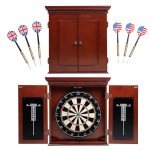 GSE Games & Sports Expert Professional Solid Wood Classic Dartboard Cabinet with Sisal/Bristle Dartboard, Scoreboard, and 6 Steel Tip Darts, Easy Assembly Complete with All Accessories (Premium Brown)